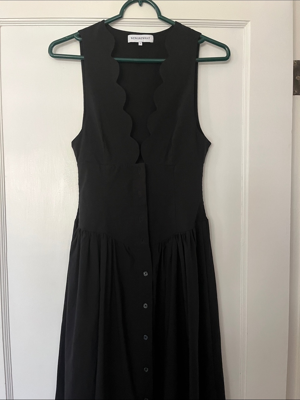 We Wore What Black Sleeveless Midi Dress with Scalloped V-Neck - Picture 2 of 6